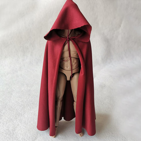 1:6 Scale Medival Knights Soldier Cloak Gown Hooded Cape for 12" Phicen TBLeague Female Male Body Action Figure Clothes (Dark red, 1/6)