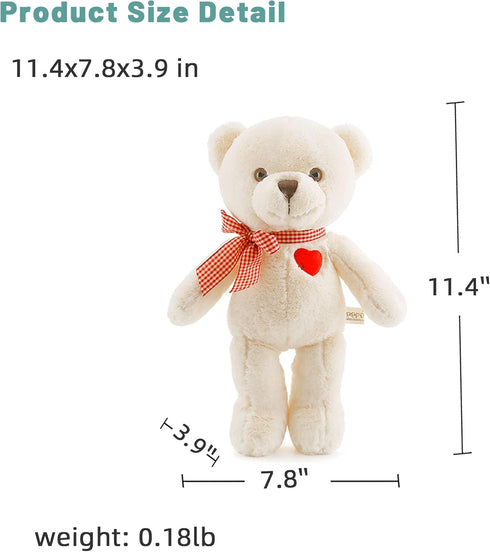 11.4 Small Teddy Bear with Heart Cute White Teddy Bear Stuffed Animals Soft Stuffed Bear Plush Bear Plushie Toys Gifts