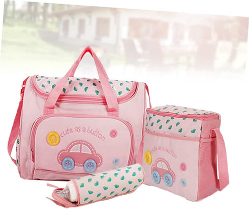 Set UPKOCH Large Capacity Diaper Bag for Moms Multi-functional Travel Handbag Changing Pad Stylish Car Pattern Pink