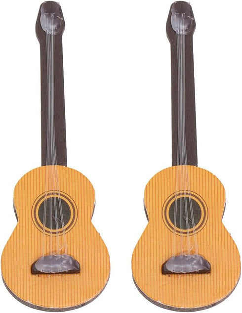 Healifty Base Guitar, 2PCS Wooden Miniature Guitar Dollhouse Musical Instrument Photo Props