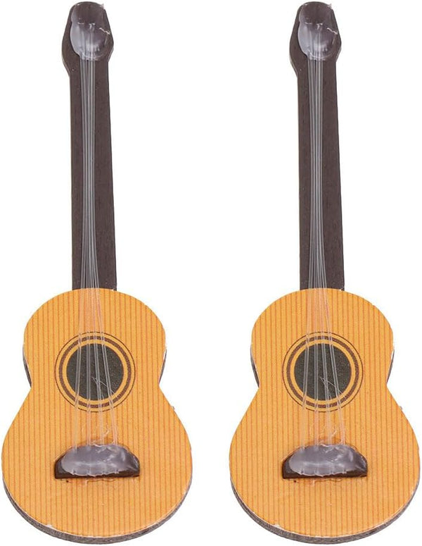 Healifty Base Guitar, 2PCS Wooden Miniature Guitar Dollhouse Musical Instrument Photo Props