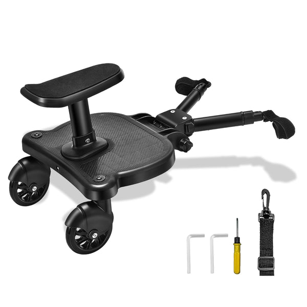 Buggy Board Universal Stroller Board with Detachable Seat, 2in1 Sit and Stand Attachment for Toddler, Holds 55lbs