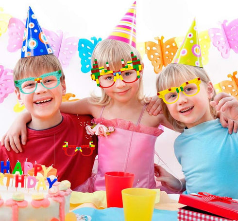 Woby Party Favor for Kids, Building Block Glasses DIY Stacking Block Bricks Party Glasses, 9 Pcs
