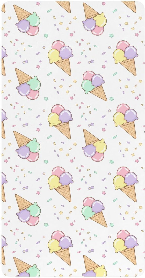 Jynexis Ice Cream White Pink Pattern Baby Crib Sheets, Cotton Fitted Crib Sheet,