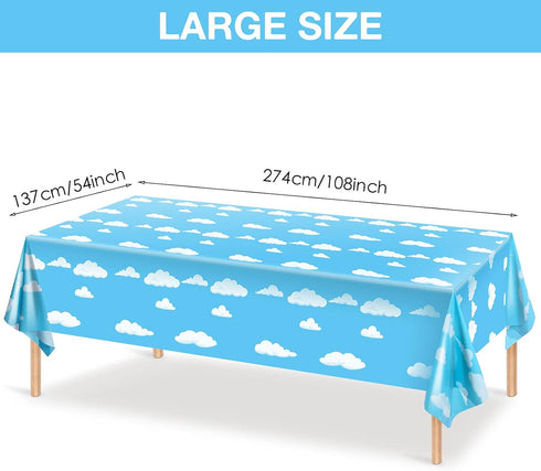 Tatuo Blue Sky White Clouds Birthday Party Supplies - Cartoon Tablecloth and Banner for Baby Kids Shower, 54 x 108 Inch