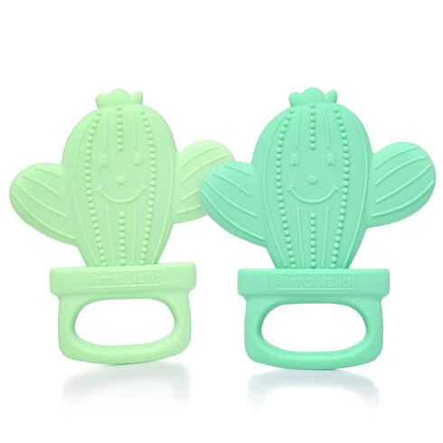 PrimaStella Silicone Cactus Teethers for Infants, BPA Free, Baby Teether Toy Set of 2 - Green & Neo Mint
