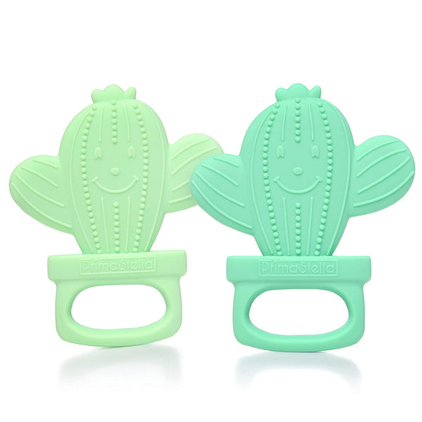 PrimaStella Silicone Cactus Teethers for Infants, BPA Free, Baby Teether Toy Set of 2 - Green & Neo Mint
