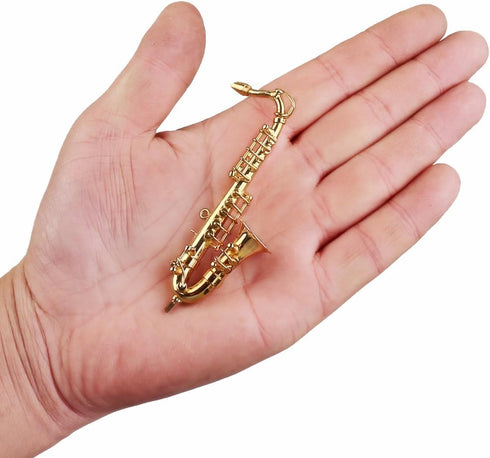 Dselvgvu 3.16"x1.69"x0.63") Miniature Saxophone with Stand and Case Brass Mini Musical Instrument Replica Collectible