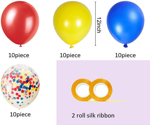 Paw Party Balloons 42 Pack, 12 Inch Red Yellow Royal Blue Latex Balloons with Confetti for Baby Shower Birthday