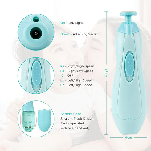 Trimmer 6 Baby Nail Electric with with a Nail Clipper, Polish Grooming Kit with Grinding Head - LED Light Safe Nail