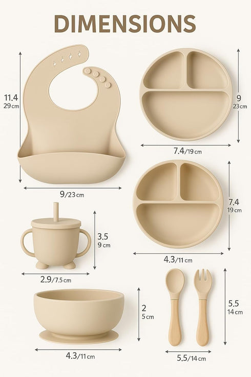 Generic Set, Baby Feeding Silicone Suction Bowl, Spoon, Cup and Bib, BPA-Free Baby Essentials (Beige)