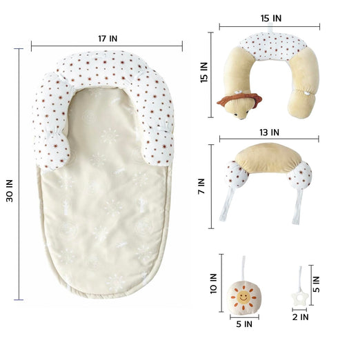 2-in-1 Tummy Aila+Aiden Time Mat and Seated Support with Sensory Toys for Newborns and Babies Includes Detachable