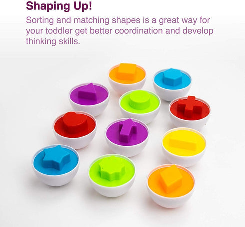 Toddler Toys - Color Matching Egg Set, Educational Color and Shapes Puzzle for Kids, Easter Basket Gift