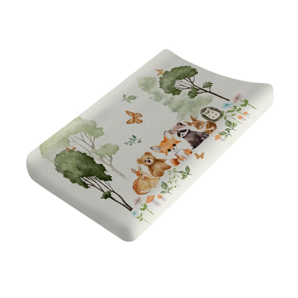 Cute Woodland Animals Forest Changing Pad Covers, Bear Raccoon Fox Deer Rabbit Sheets for Boys Girls, 32"x16"