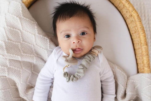 Muslin Cotton Pacifier Clips - Metal-Free, Lightweight and Secure Pacifier Holder for Babies (Cloud Rve) - Mila & Lulu