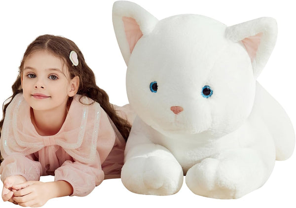 IKASA Giant White Cat Stuffed Animal Plush Toy - 30" Jumbo Cute Fluffy Oversized Plushie Gifts for Kids