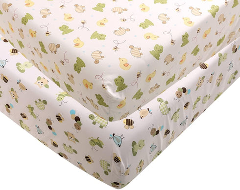 CribMATE 2 PCs White Garden Frog Theme Nursery Crib Fitted Sheet