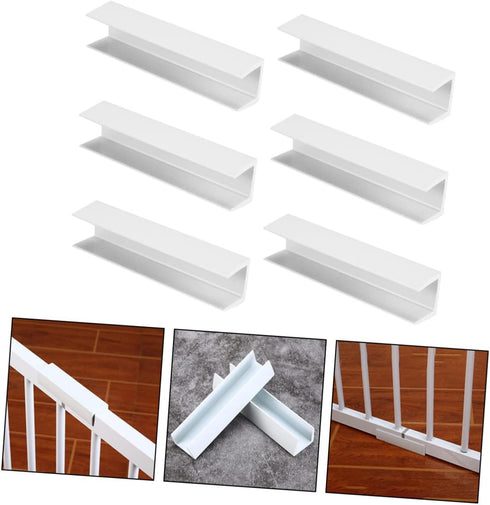 6pcs Safety Door Reinforcement Slot Fence Repair Groove for Stairs Dog Gate, PVC White