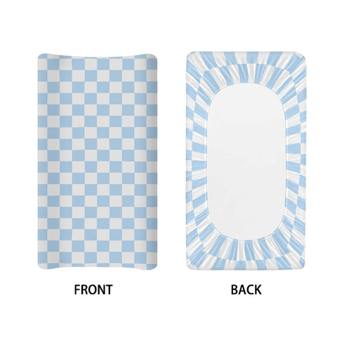 Generic 32x16 Blue Checkered Changing Pad Cover for Baby Girls Boys Cartoon Breathable Diaper Change Table Sheet Soft