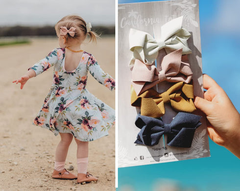 California Tot Set of 4 Faux Suede 3D Bow Clips for Toddlers Girls