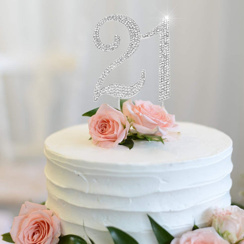 Bling Crystal Rhinestone 21 Birthday Cake Topper, Best Keepsake for 21st Party Decorations