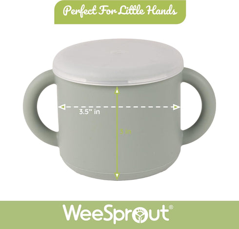 WeeSprout Snack Containers, Set of 2 Food Grade Silicone Cups with Spill-Proof Tops for Toddlers and Babies