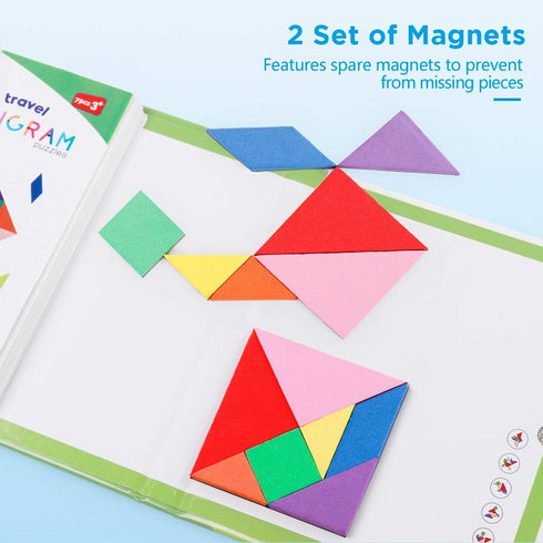 2 Sets 368 Vanmor Travel Tangram Puzzle with Magnetic Plate-Montessori Shape Pattern Blocks Jigsaw Road Trip Games