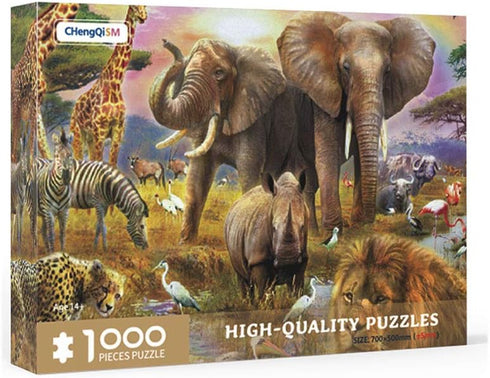 1000 Pieces African Animal Jungle Scene Jigsaw Puzzle for Adults, Elephant and Animal World Home Decoration