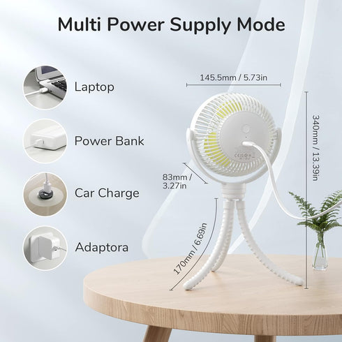 JISULIFE Stroller Fan, 4000mAh Battery Operated with 4 Speeds, Rechargeable 720° Rotatable Fan for Baby