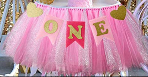 Alemon 1st Birthday Girl Baby Tutu for High Chair Decoration and "ONE" Pennant