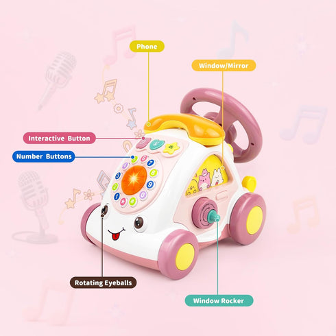 1+ Love&Mini Baby Musical Toys for Girls - Crawling Steering Wheel Toys with Car, Telephone, Lights & Sounds