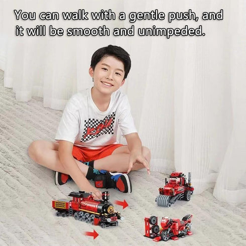 Train Building Toys Set 3 in 1 Steam Train Motorcycle Tractor Building Block for Kids STEM Creative Kit