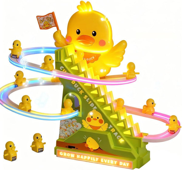 RCOOS Duck Climbing Toy Set Electric Light Slide Climbing Toys for Automatic Stairs,Playful