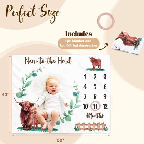 40" 50" Highland Cows Baby Monthly Milestone Blanket Scotland Photo Prop Month Blanket Growth Chart Gift Ideas