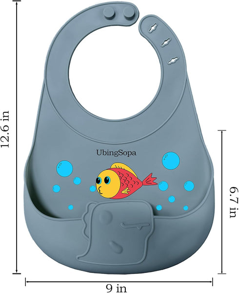 Silicone Baby Bibs Adjustable, Soft, Waterproof & Durable, with Large Food-Catching Pocket, Feeding-Friendly