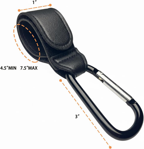 horuce 2 Pack 2 Stroller Hooks with Silicone Bottle Holders - Heavy Duty Aluminum Carabiner Clips & Universal Silicone