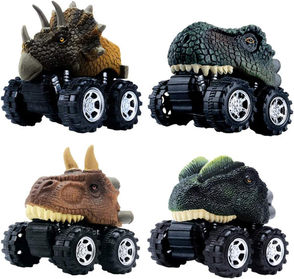 DINOBROS Pull Back Dinosaur Car Toys, 4 Pack Dino Toys for 3 Year Old Boys and Toddlers T-Rex Games