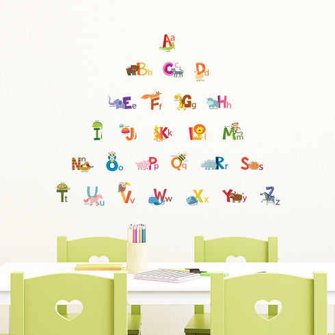 DECOWALL DS4-8002 Animal Alphabet Kids Wall Stickers - Peel and Stick Removable Decals for Nursery, Bedroom, Living Room