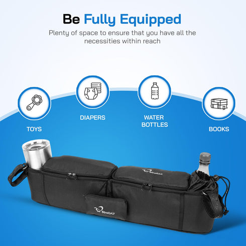 StrollAir Universal Best Double Parent Stroller Organizer Caddy with Insulated Cup Holder for Mountain Buggy TWIN