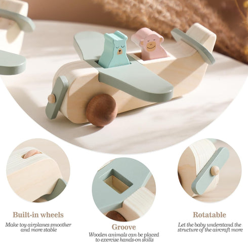 Set Set ibwaae Wooden Airplane Toys for Toddlers, Air Transport Vehicles Play Baby Push Car Toys for Babies Montessori