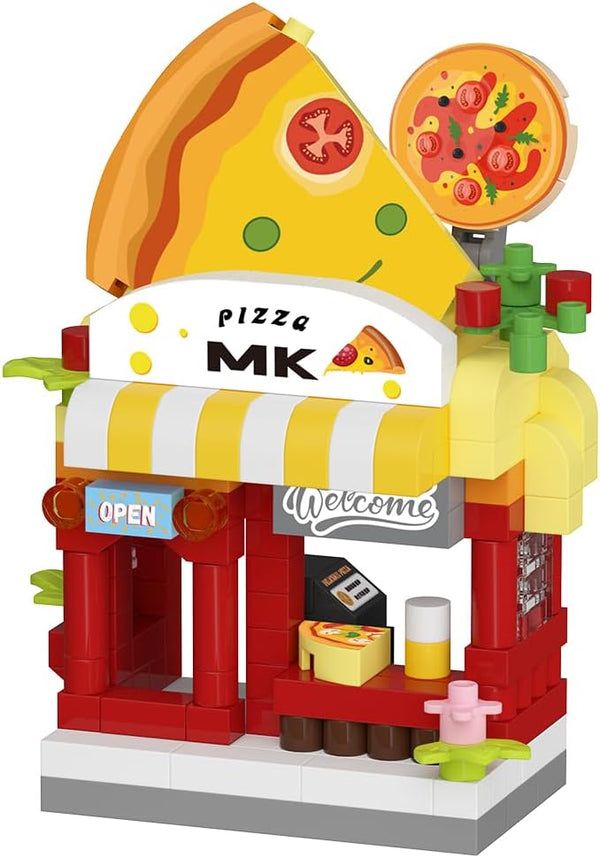 Gearblox Pizza Shop Street City View Mini House Festival Micro Building Toy Blocks