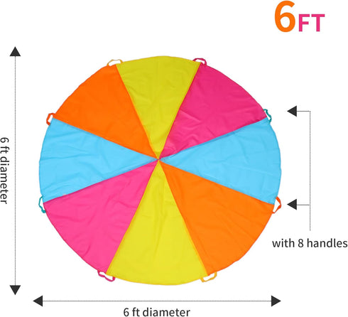 6ft Rainbow Play Parachute with Handles Toy
