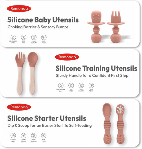 REMONDA 23-Piece Set (OrangeC1 BPA-Free Silicone Baby Feeding | Extra Large Suction Plates, Toddler Bowls, Self Feeding