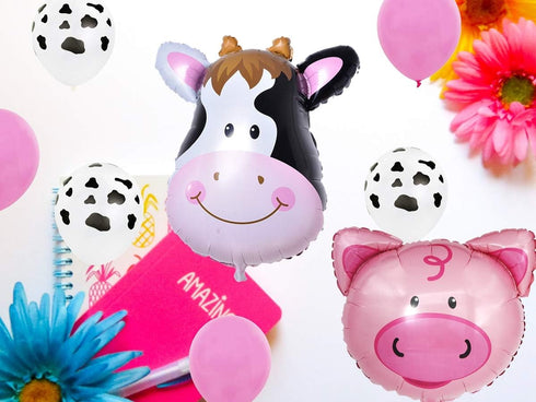 InBy 18pcs Farm Animal Balloons for 1st Birthday Party, Pig Cow Head, First Farm Animal Theme Balloon Garland