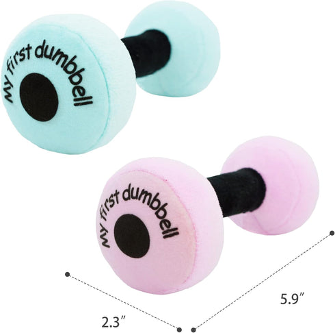June Garden 6" My First Dumbbell Plush Baby Rattle Toy - Safe Soft Barbell for Infants Boys and Girls