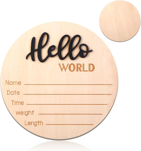 Yylaiire Wooden Baby Announcement Sign, 5.9 Inch Hello World Newborn Sign, Hospital Birth