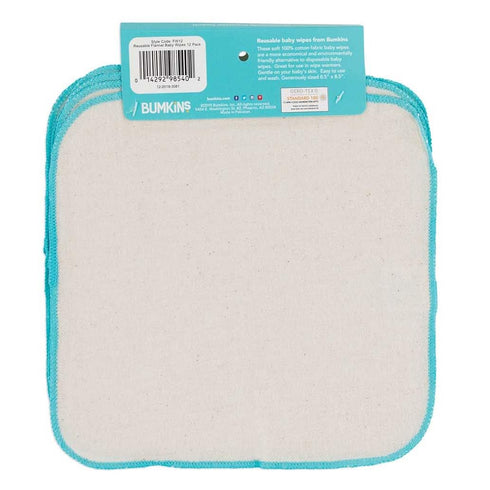 12 Count, Bumkins Reusable Flannel Baby Wipes, Natural