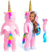 18 Inch Doll Clothes Unicorn Onesie Pajamas with Rainbow Color Hair Bow Clips Costume (Doll Not Included)