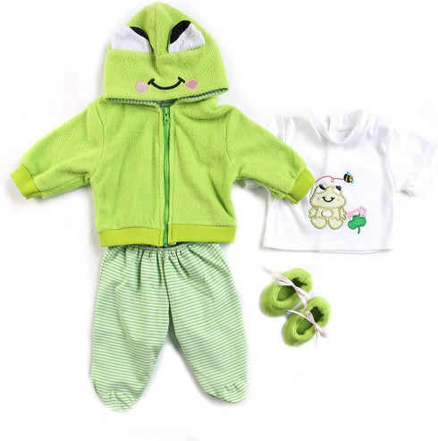 Reborn Baby Girl Boy Dolls Clothes 22 inch 4 pcs Sets Green Frog Outfit Fit 20-22" Newborn Dolls Clothes Accessories