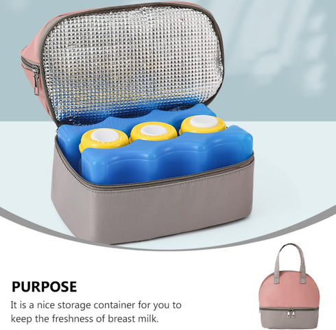BESPORTBLE Portable Insulated Breast Milk Storage Bag for Nursing Moms, Gray Pink Milk Bottle Cooler Tote with Thermal